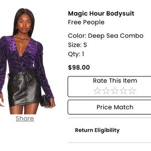 Free People Blue Wrap Fitted Long Sleeve Bodysuit